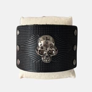 Black Vintage Skull Leather Men Bracelet